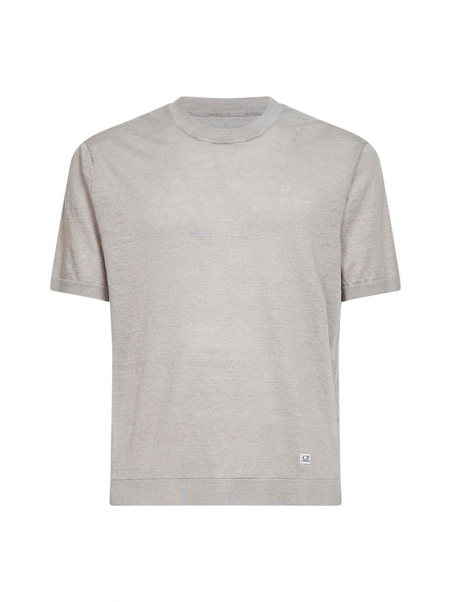 T-shirt a maniche corte in maglia di lino tortora