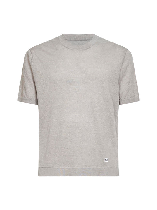 Dove grey linen knit short-sleeved T-shirt