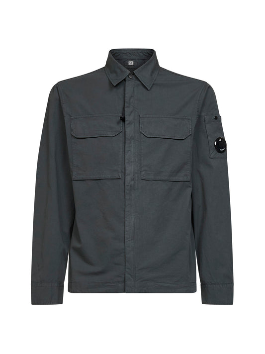 Grey organic cotton gabardine Lens overshirt
