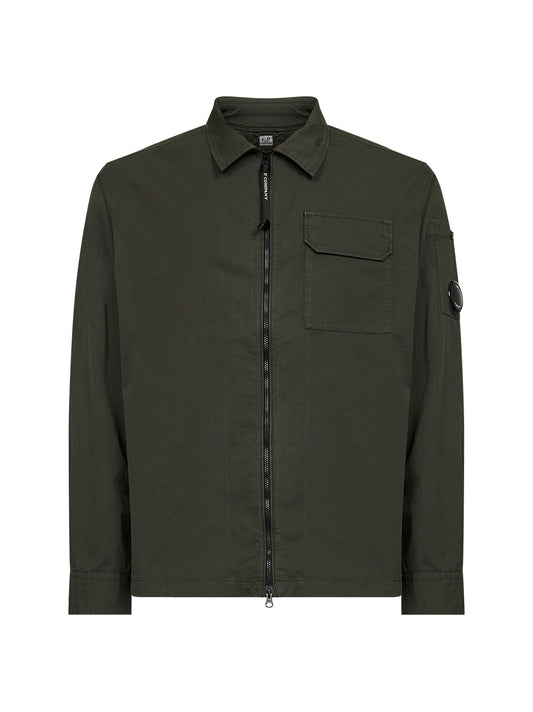Green organic cotton gabardine Lens overshirt