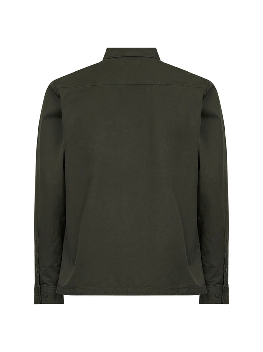 Green organic cotton gabardine Lens overshirt