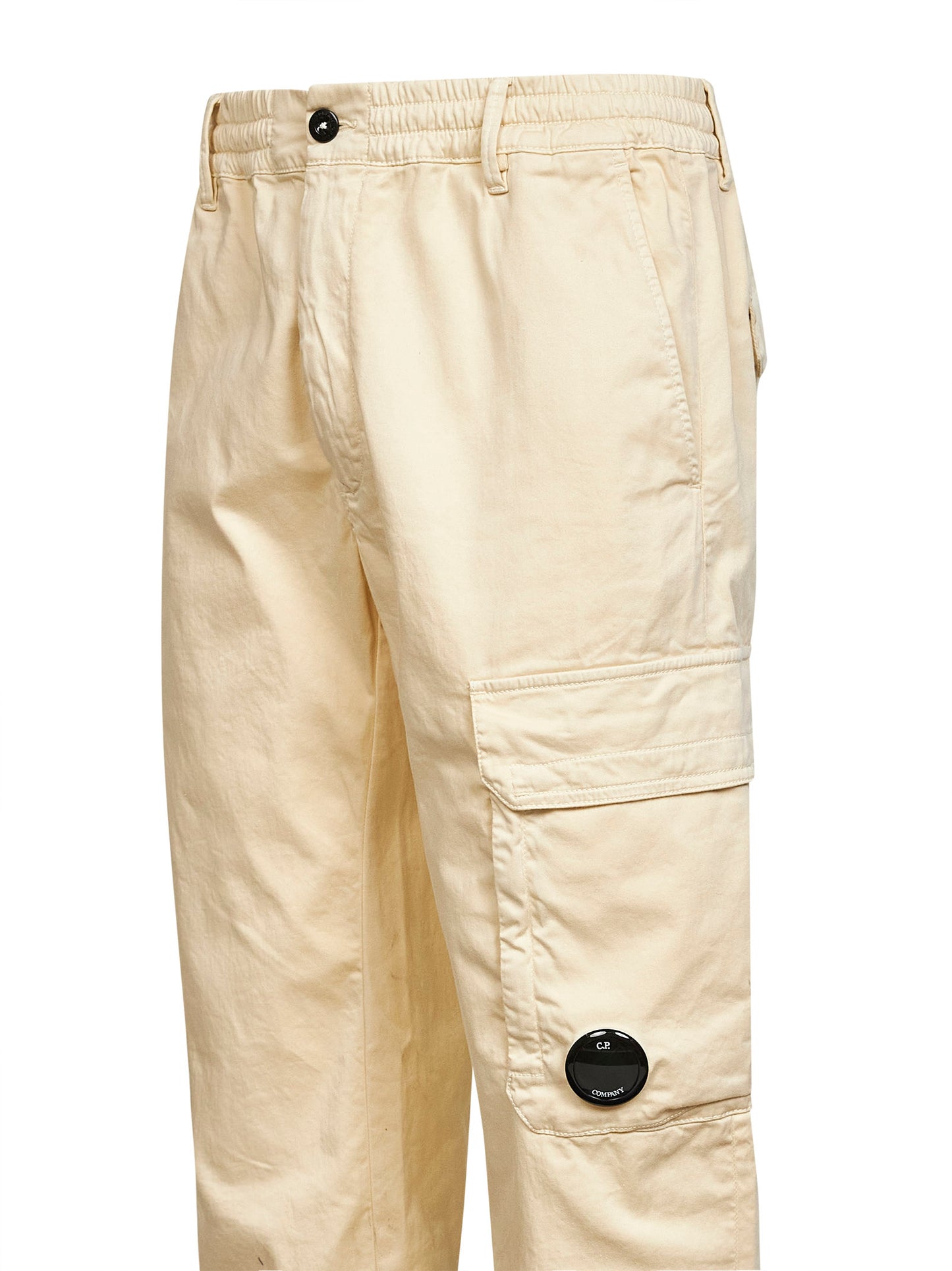 Pantaloni cargo in raso di cotone stretch avorio