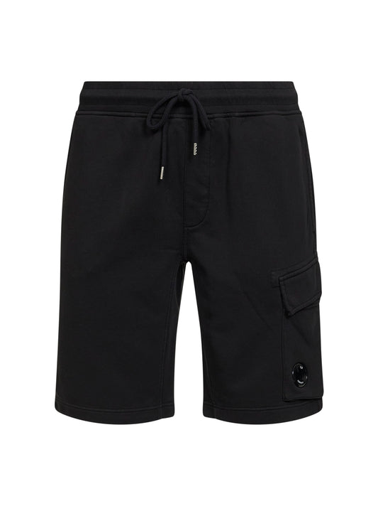 Black diagonal cotton fleece cargo sweatshorts