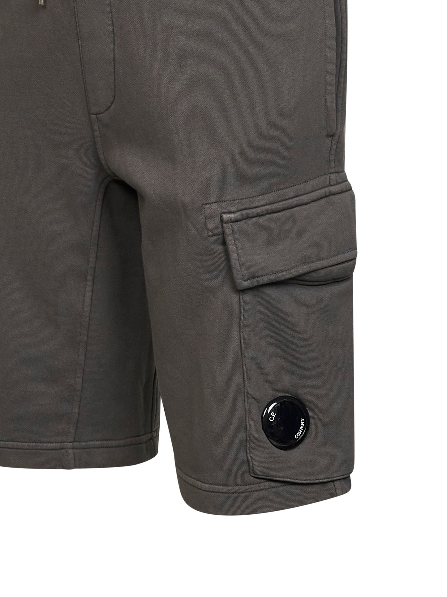 Grey diagonal cotton fleece cargo sweatshorts
