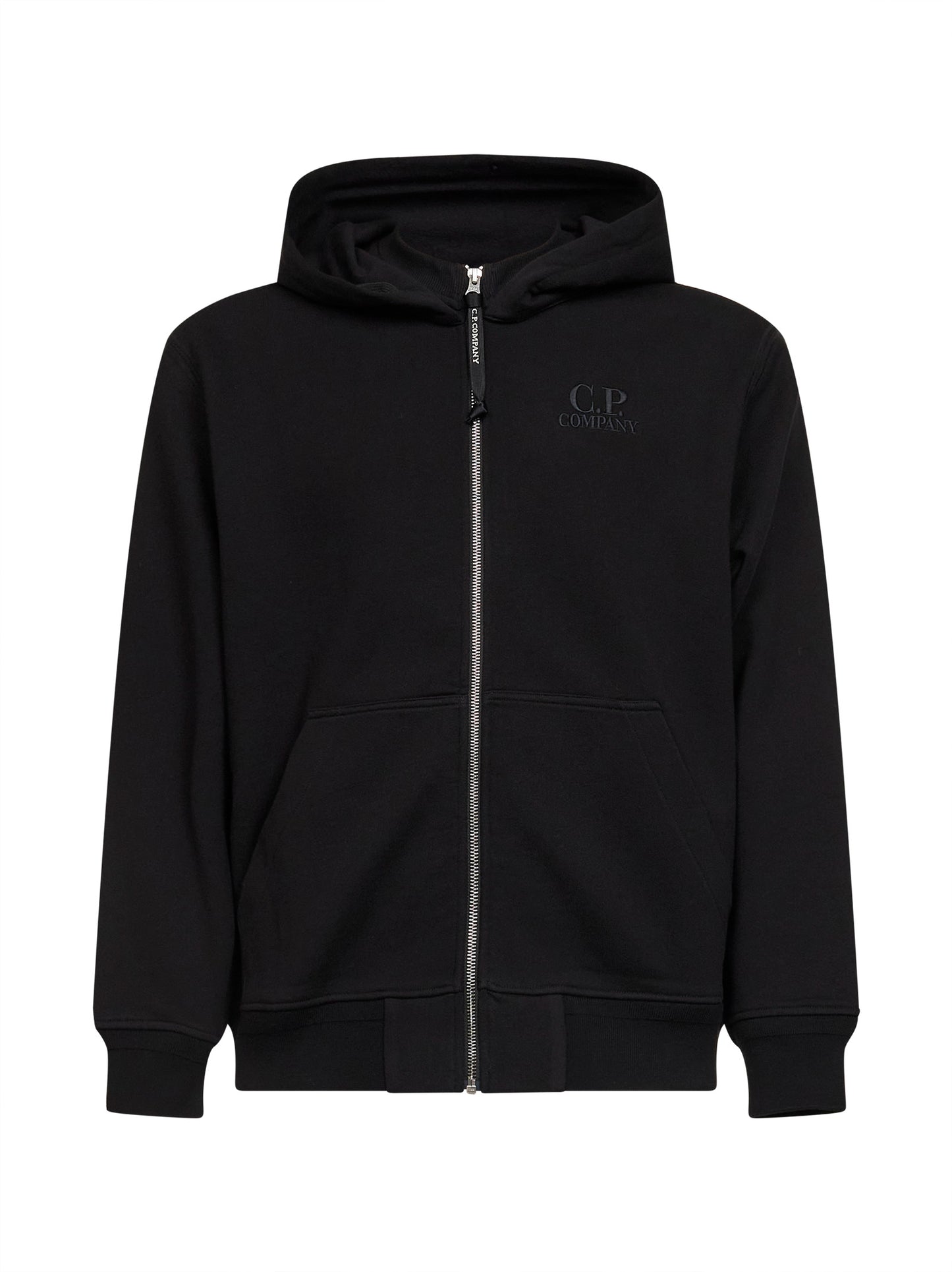 Black diagonal cotton fleece cotton zip-up hoodie