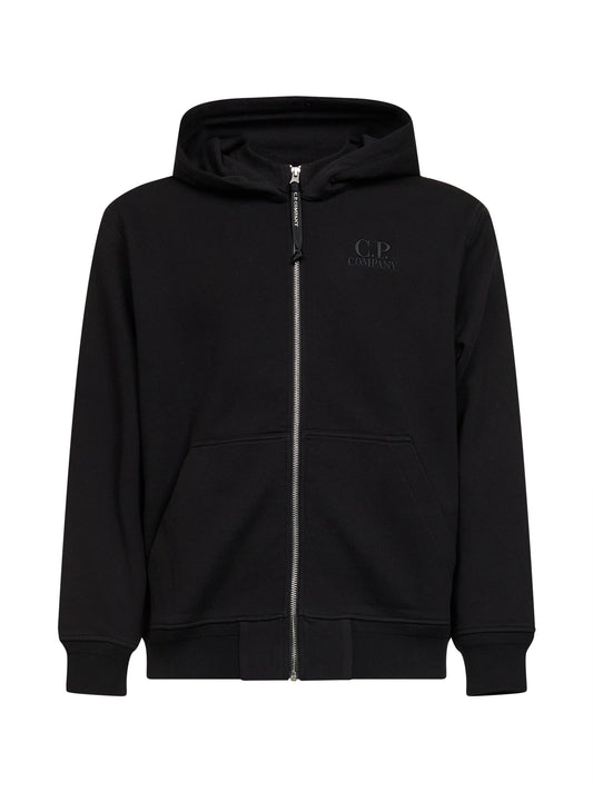 Black diagonal cotton fleece cotton zip-up hoodie