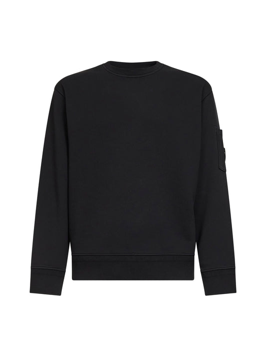 Black diagonal cotton fleece Lens crewneck sweatshirt