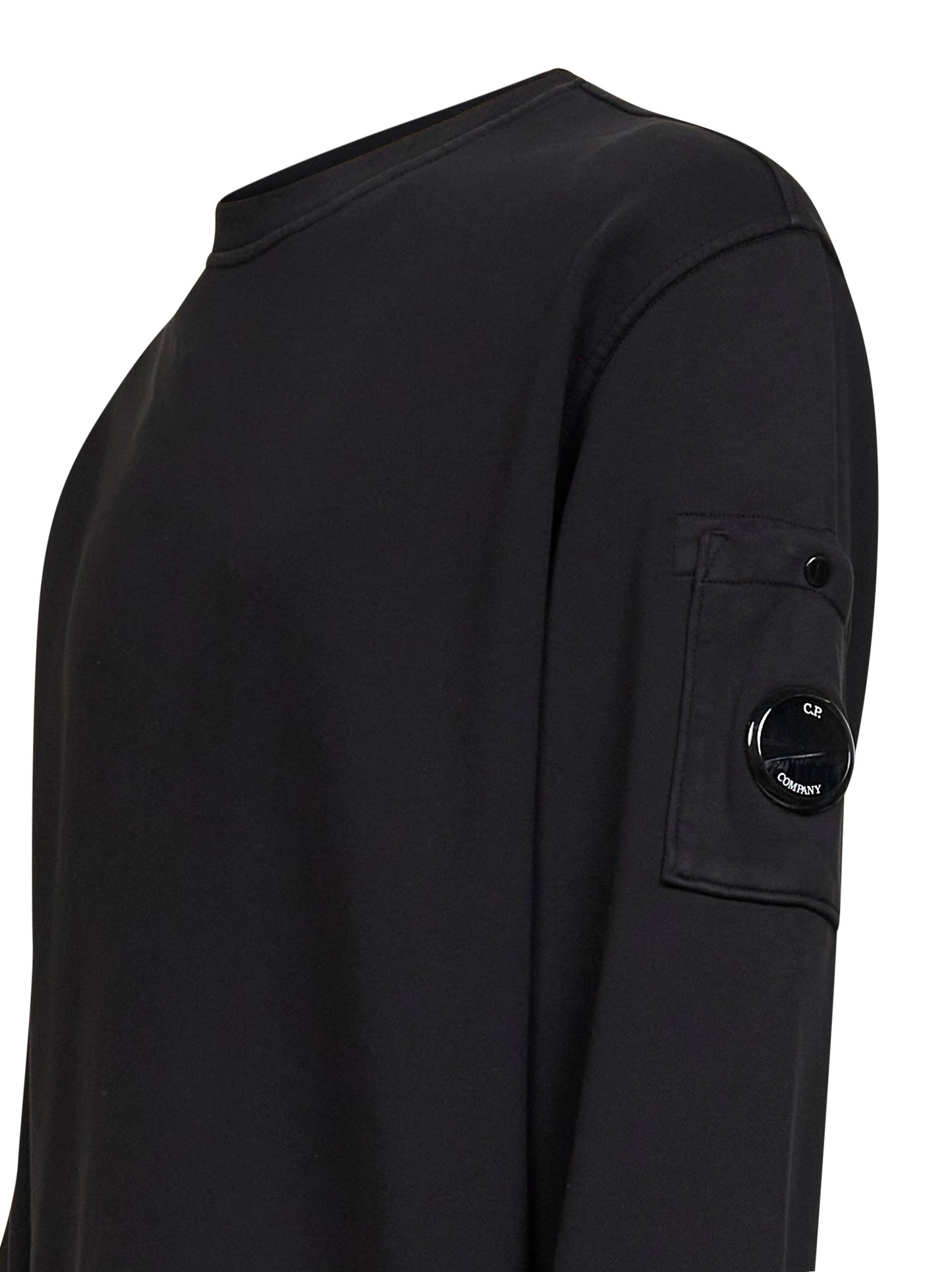 Black diagonal cotton fleece Lens crewneck sweatshirt