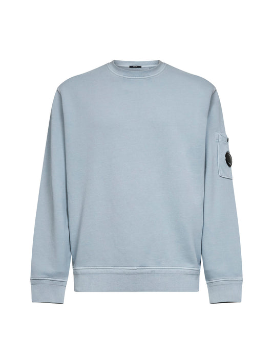 Light blue diagonal cotton fleece Lens crewneck sweatshirt
