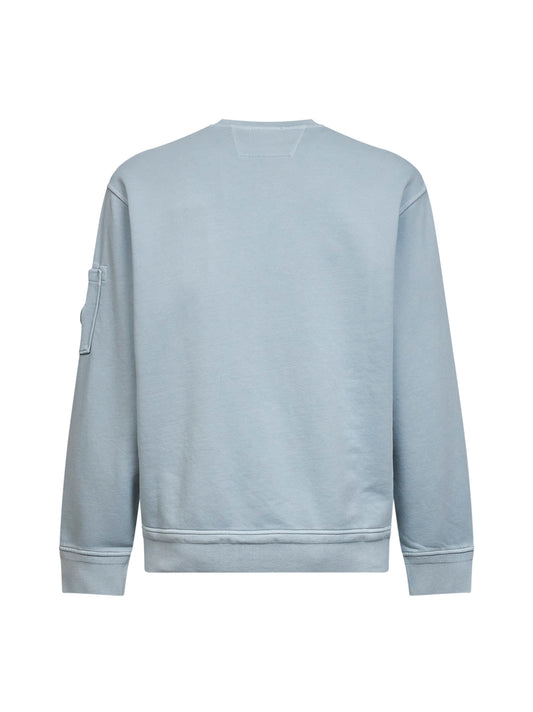 Light blue diagonal cotton fleece Lens crewneck sweatshirt