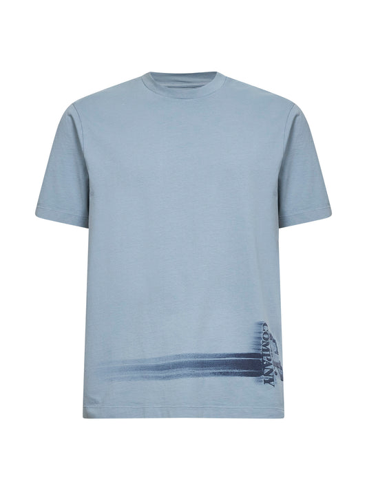 T-shirt stampata in jersey di cotone 24/1 azzurro