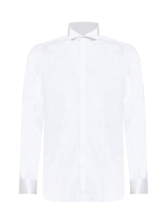 White cotton wing collar shirt