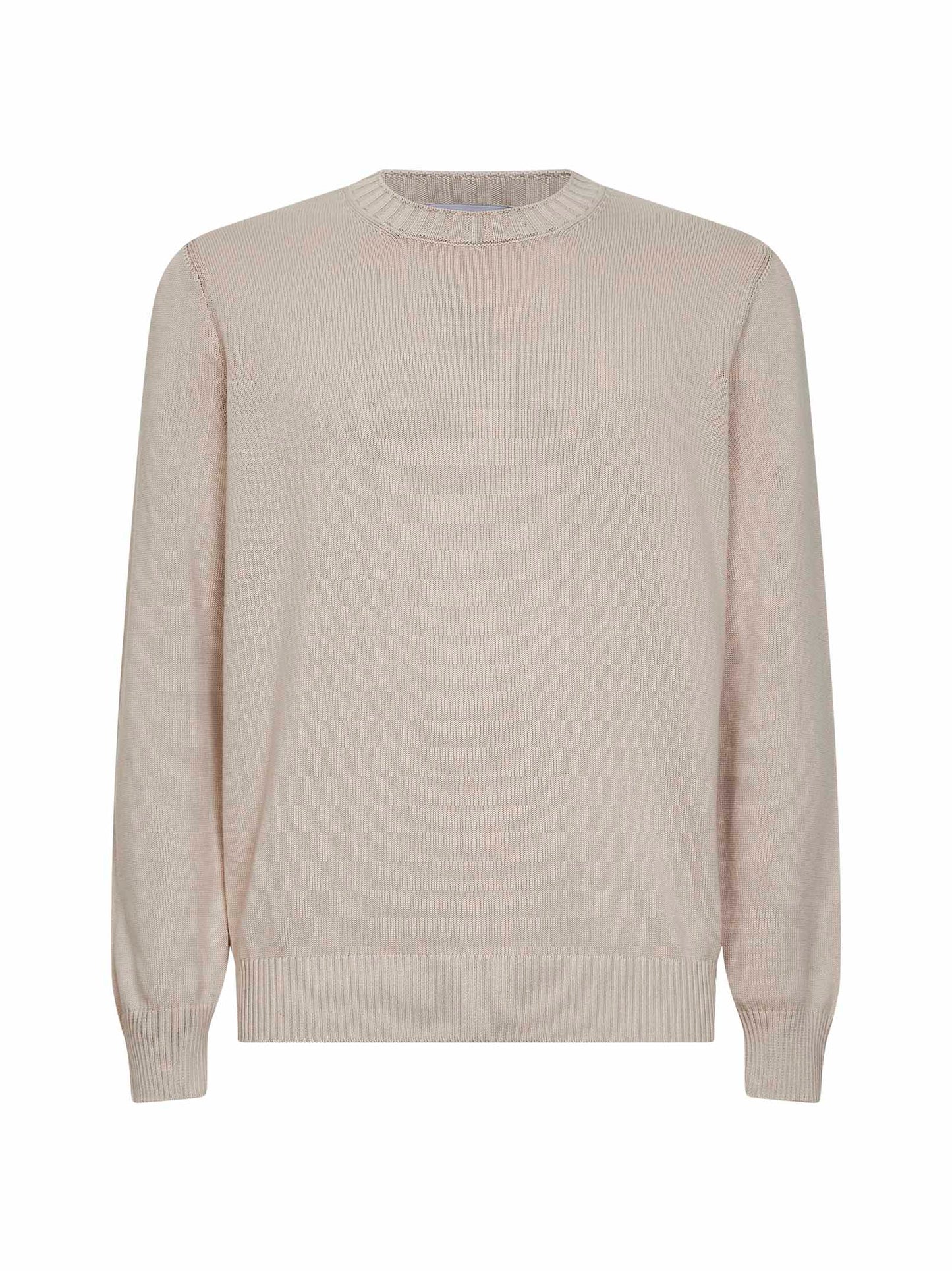 Beige cotton knit crewneck sweater