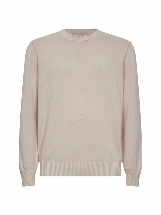 Beige cotton knit crewneck sweater