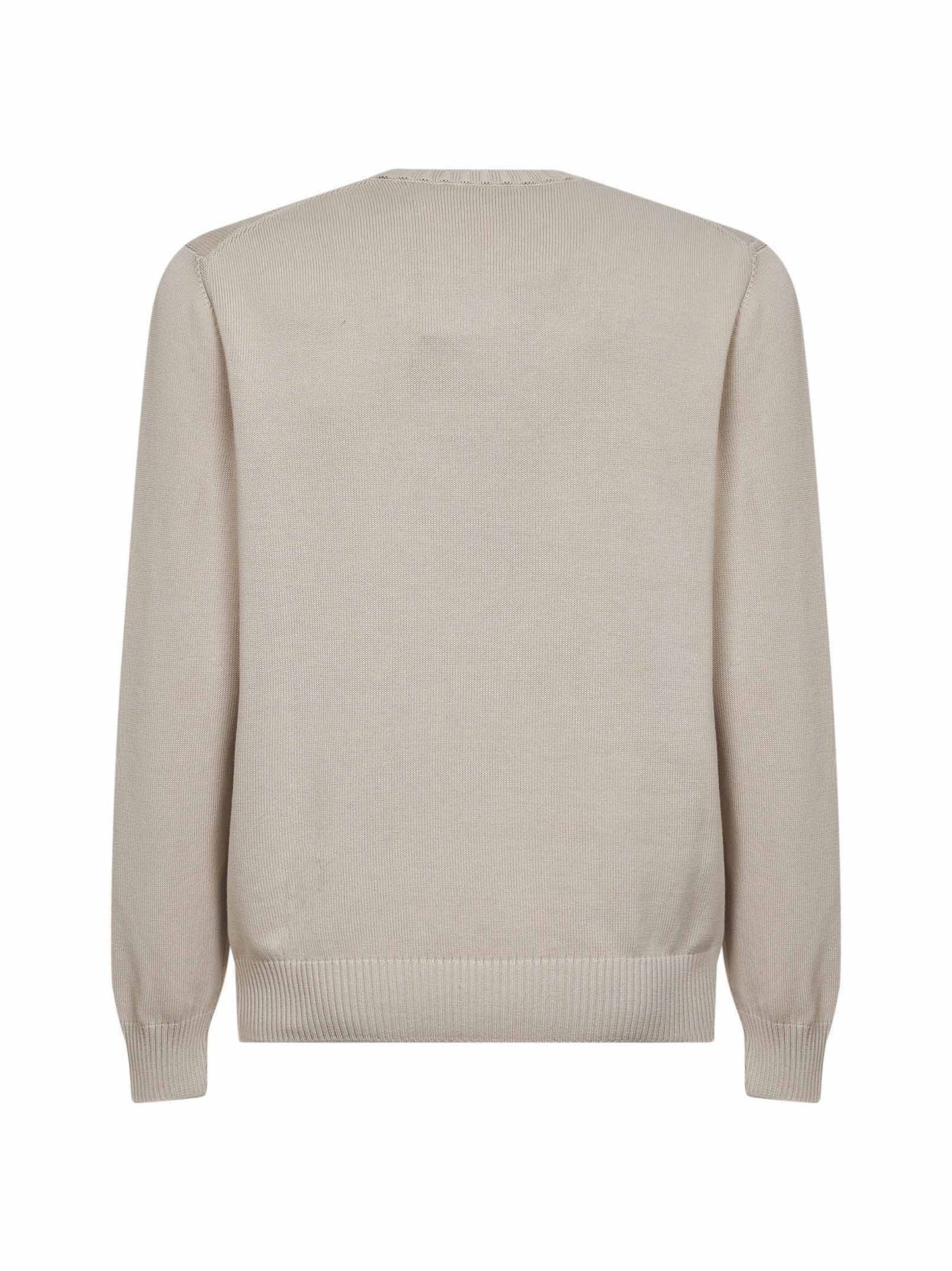 Beige cotton knit crewneck sweater