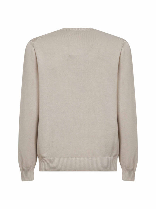 Beige cotton knit crewneck sweater