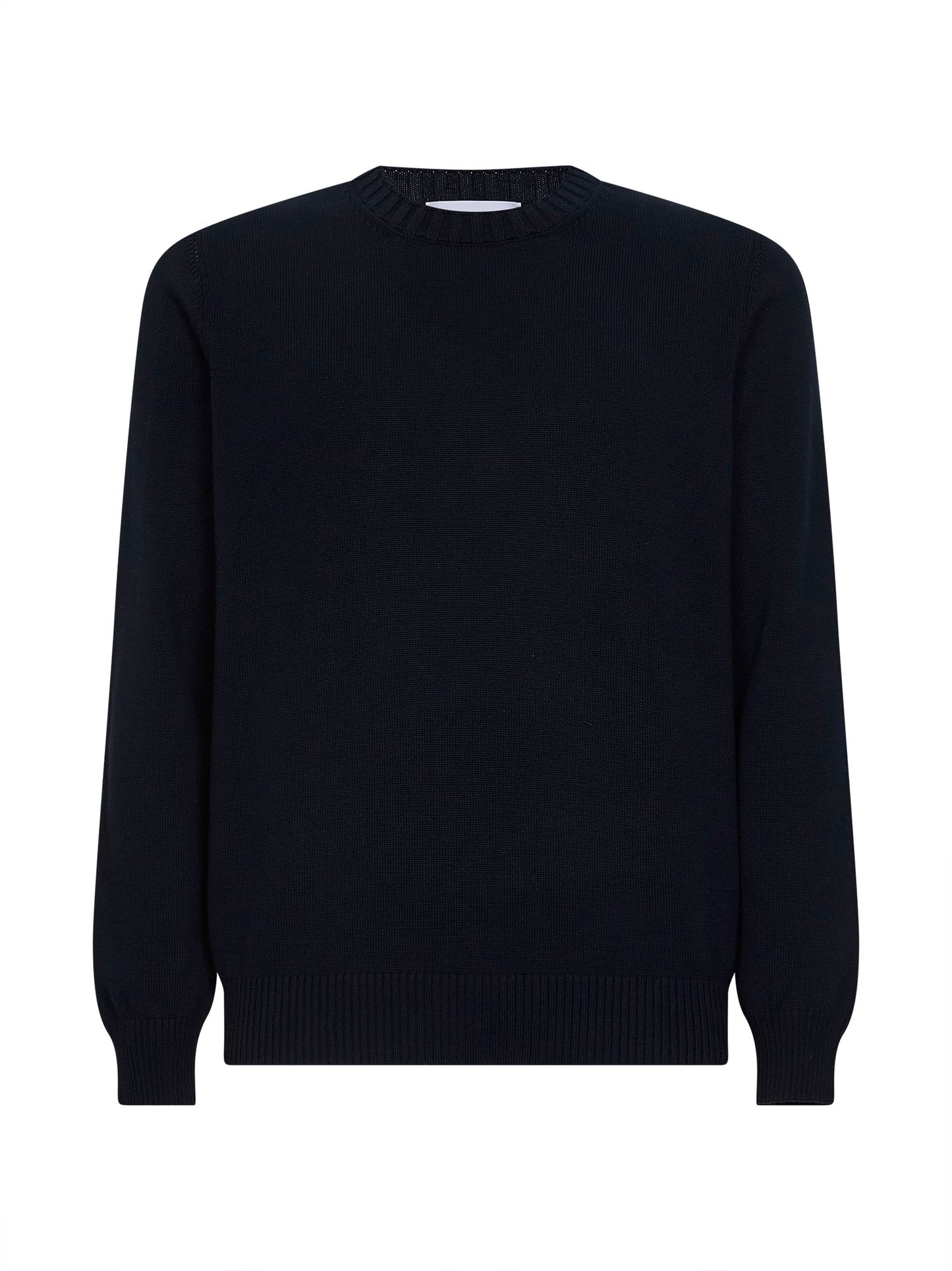 Blue cotton knit crewneck sweater<BR/>