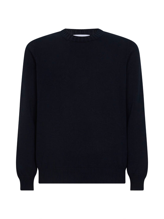 Blue cotton knit crewneck sweater<BR/>