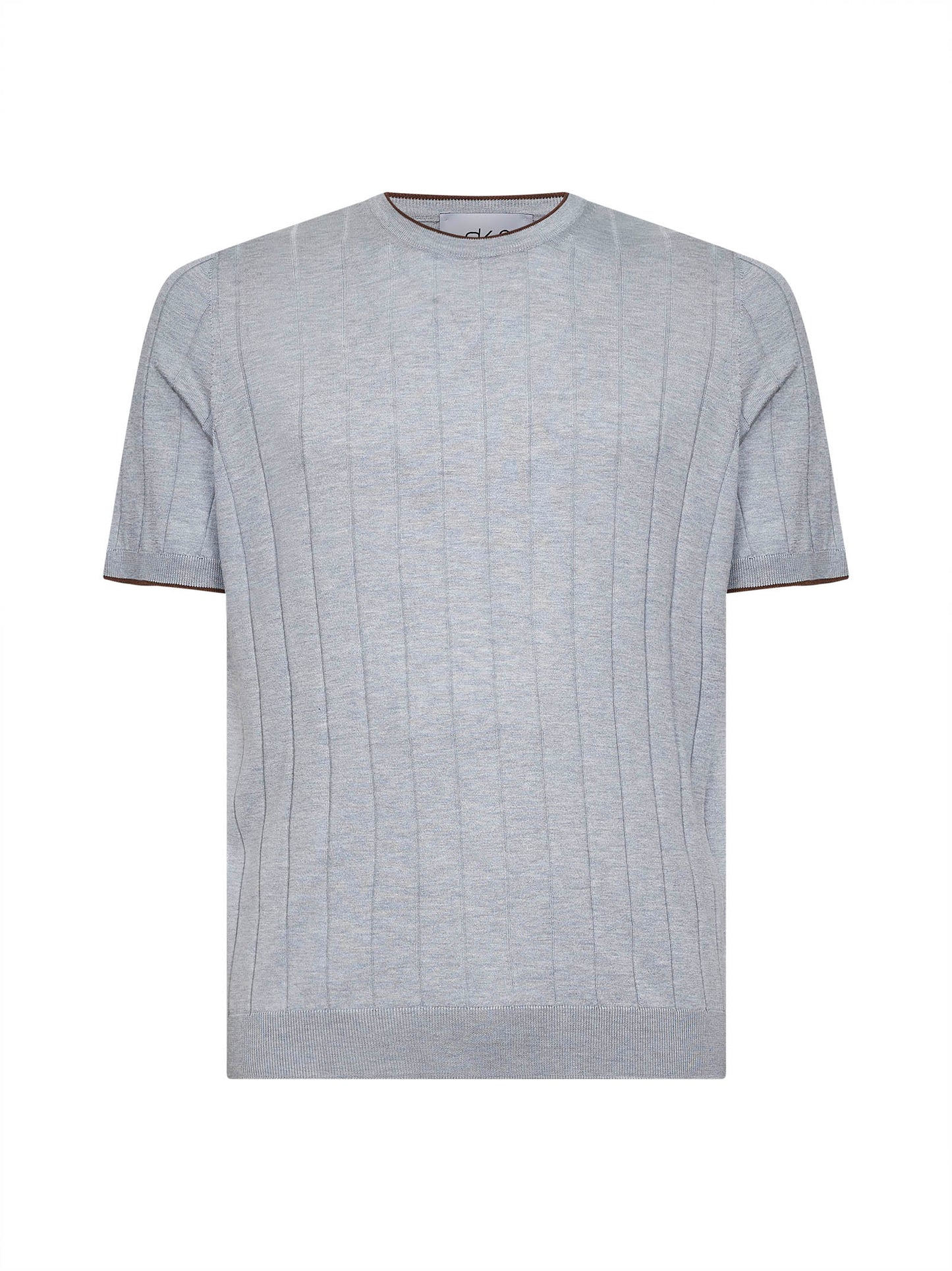 Grey flat-ribbed cotton knit crewneck sweater