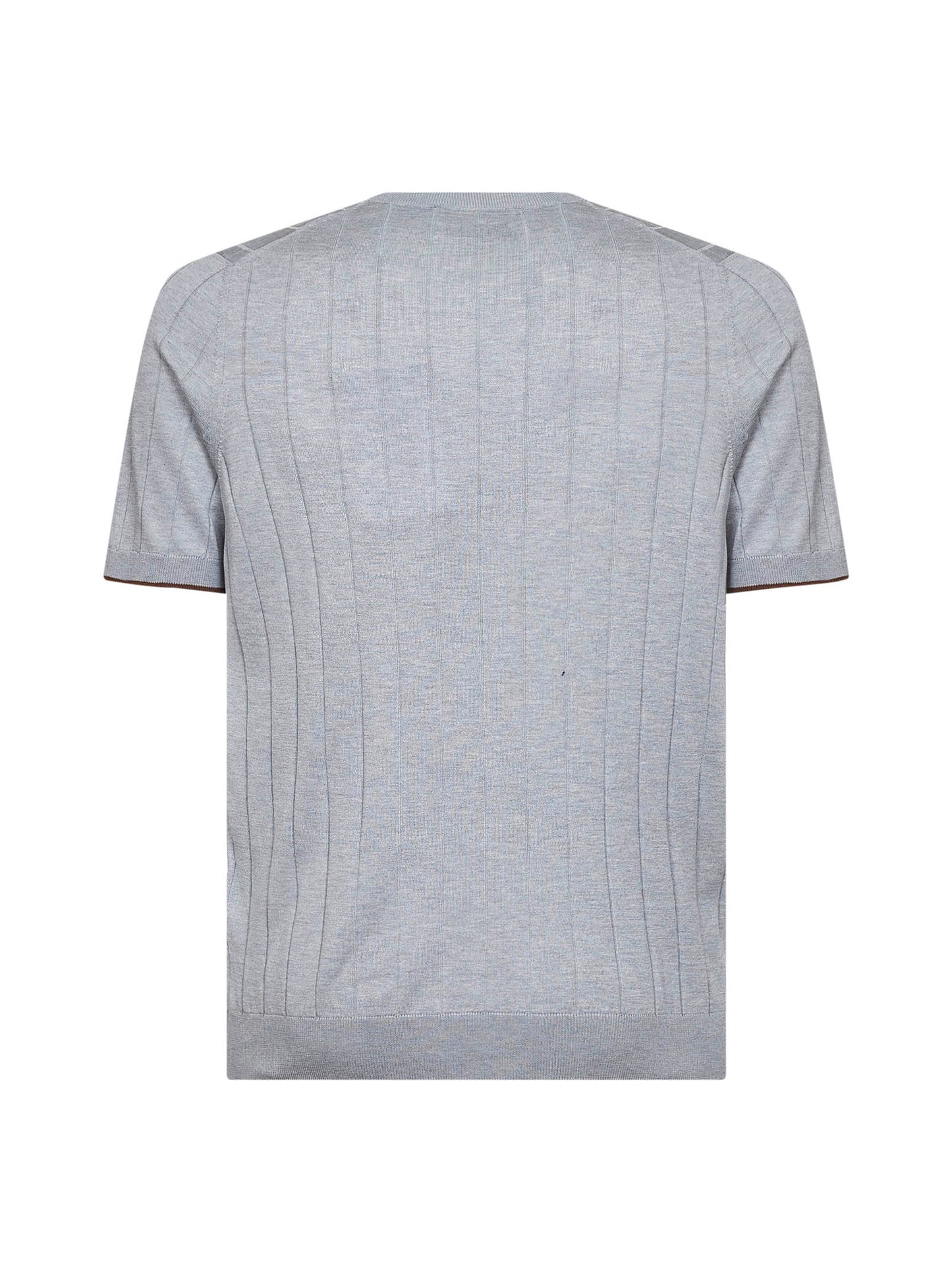 Grey flat-ribbed cotton knit crewneck sweater