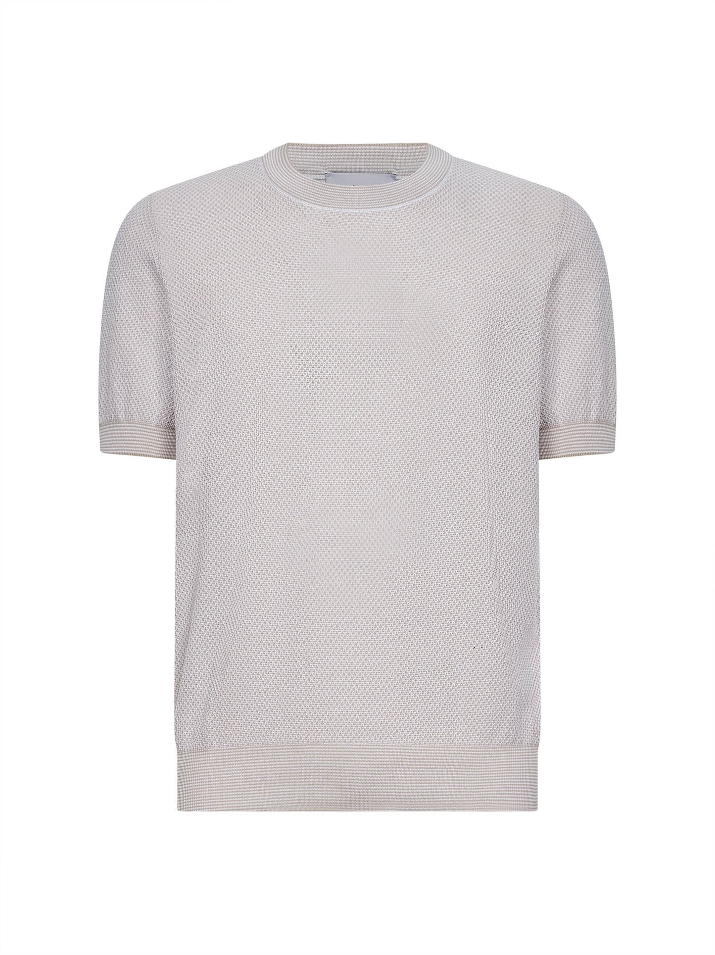 Beige jacquard cotton knit crewneck sweater