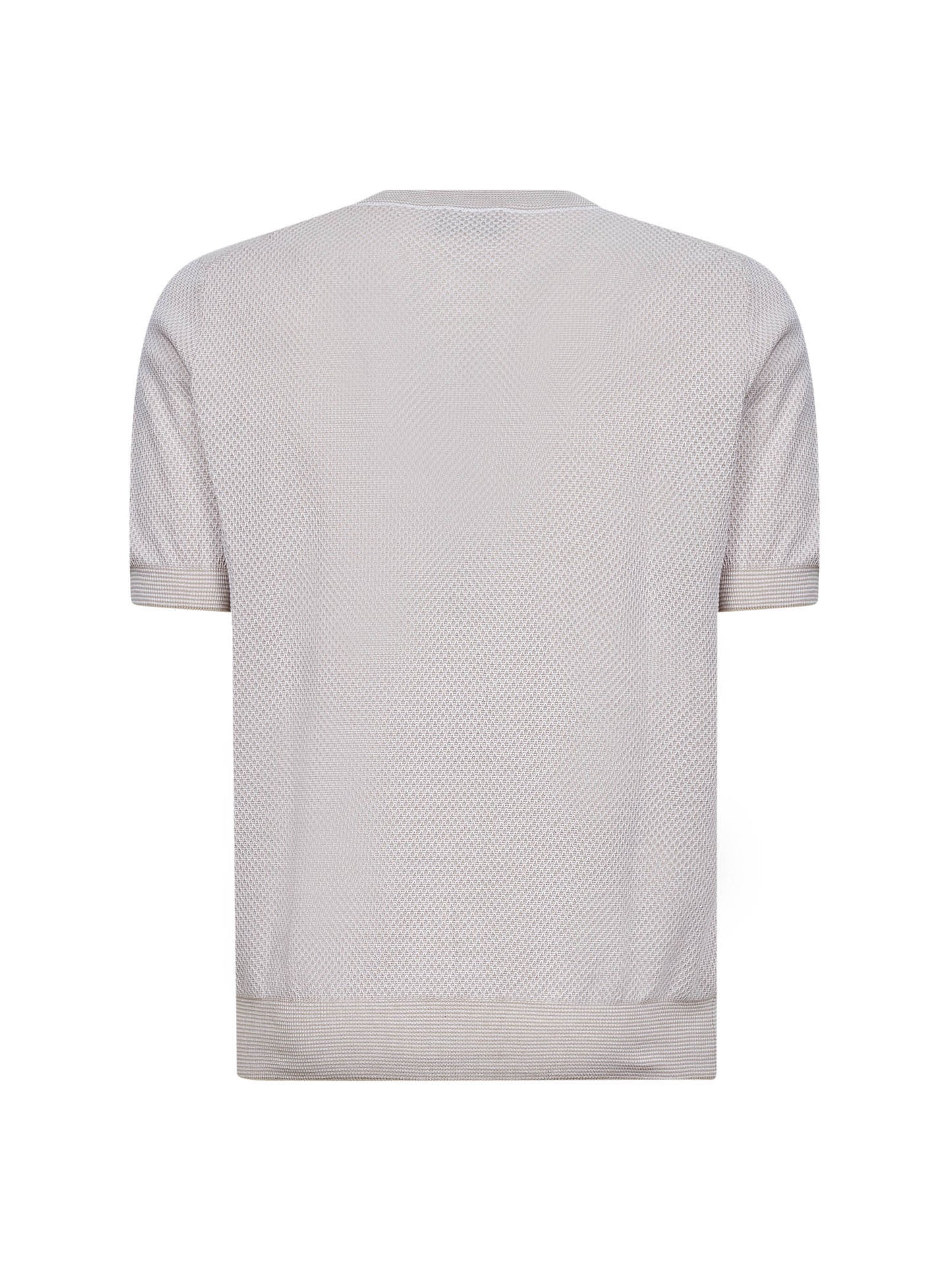 Beige jacquard cotton knit crewneck sweater