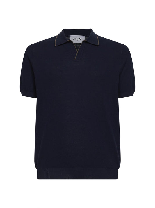 Blue cotton knit polo shirt