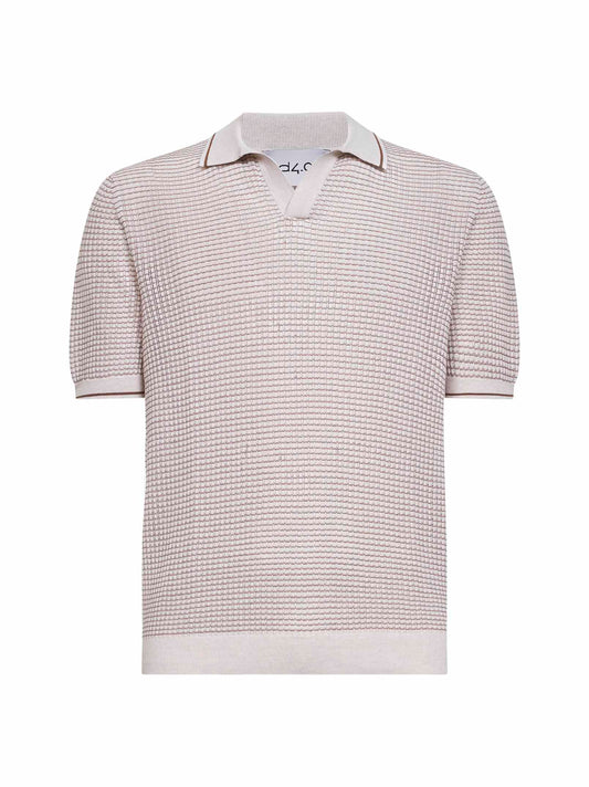 Beige cotton knit short-sleeved polo shirt
