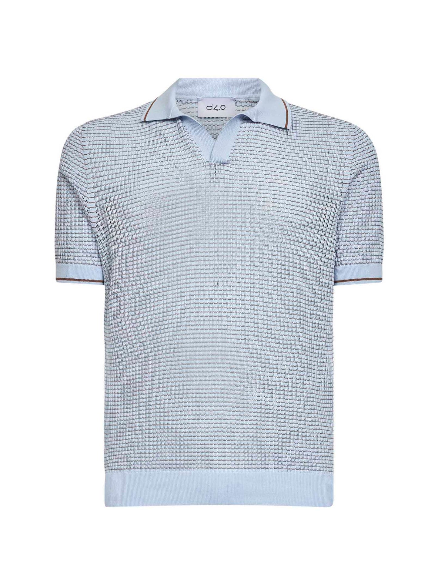 Light blue cotton knit short-sleeved polo shirt
