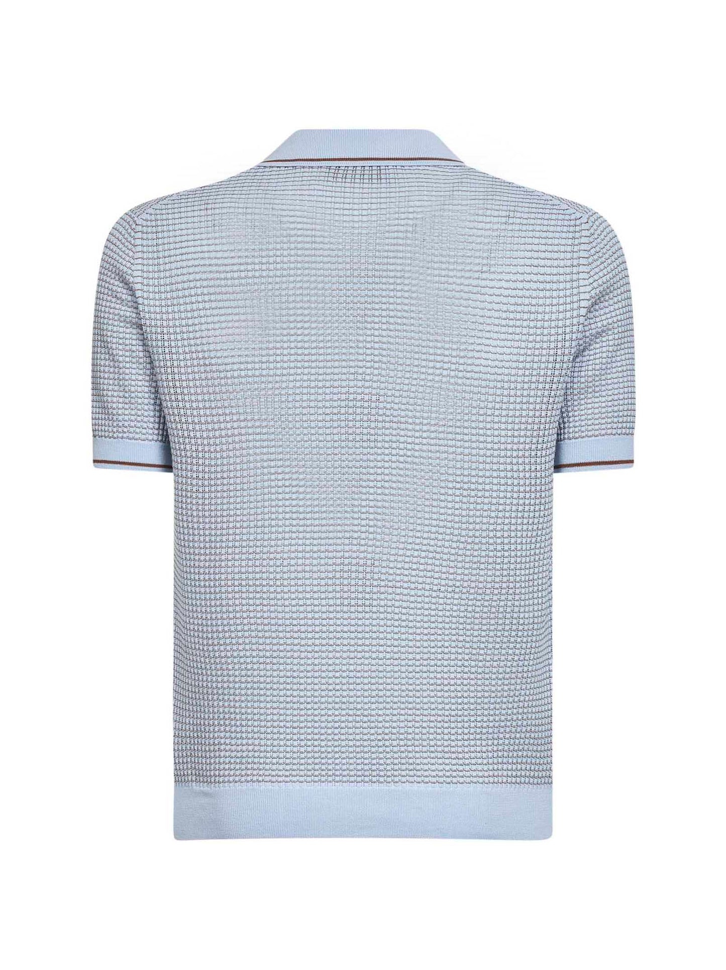 Light blue cotton knit short-sleeved polo shirt