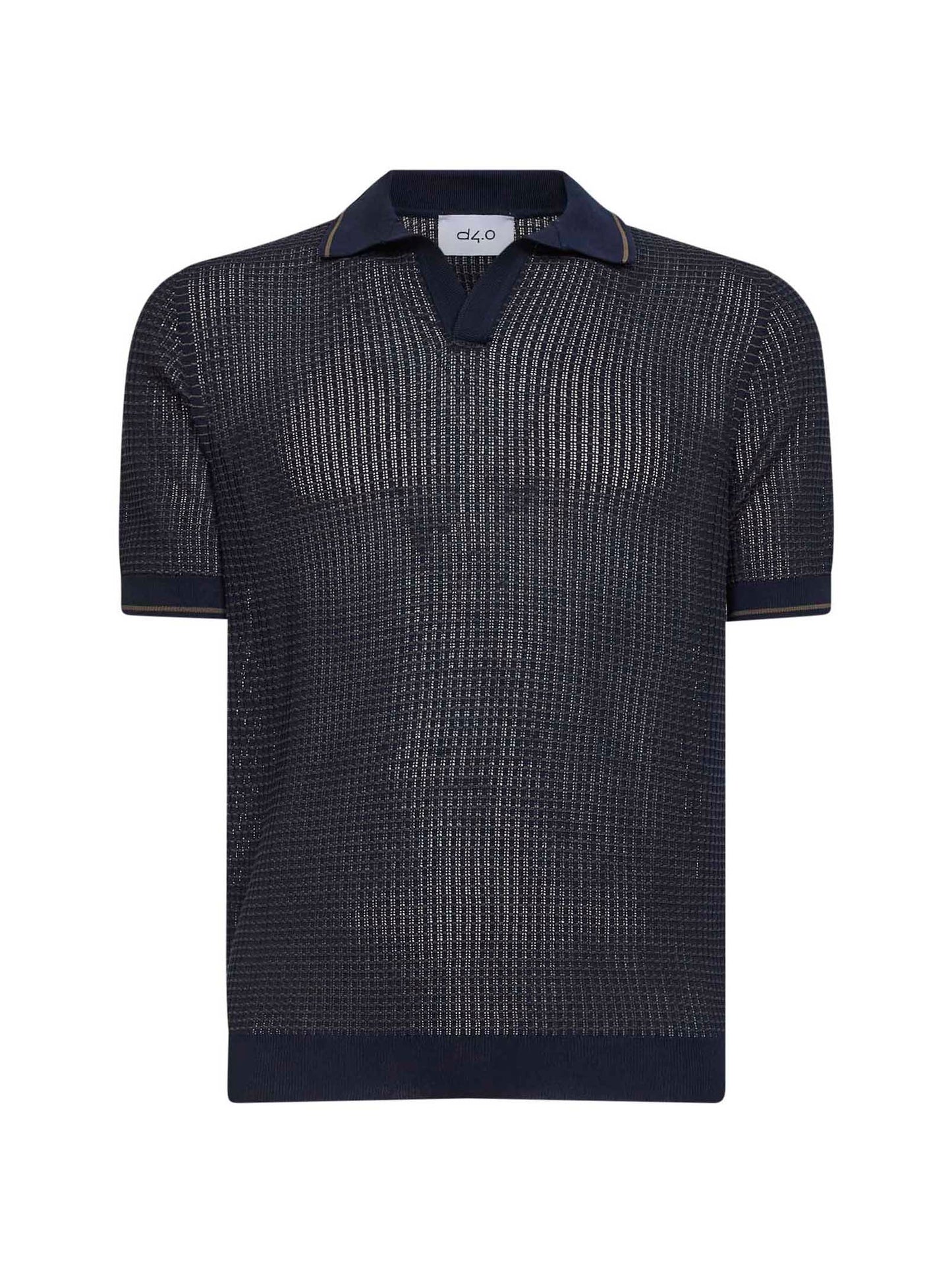 Blue cotton knit short-sleeved polo shirt