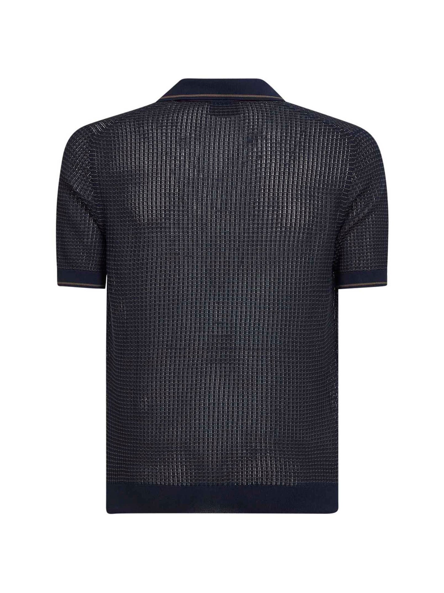 Blue cotton knit short-sleeved polo shirt