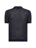 Blue cotton knit short-sleeved polo shirt