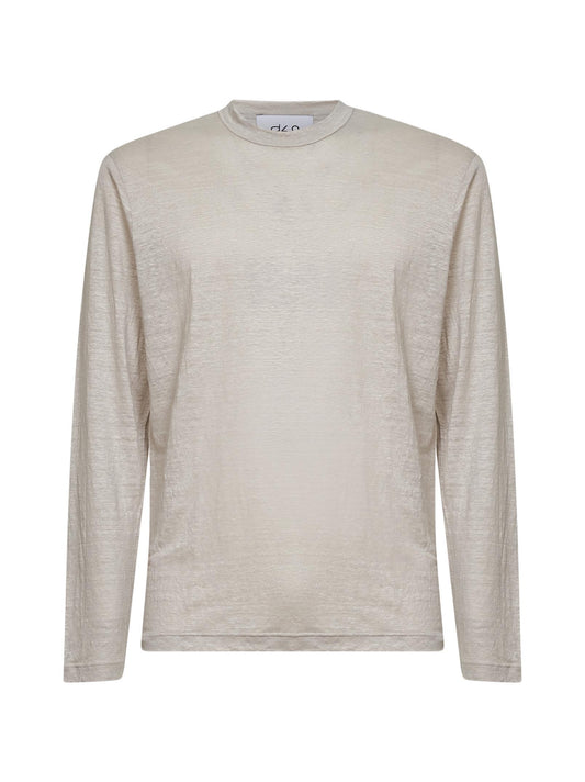 Beige linen jersey long-sleeved T-shirt
