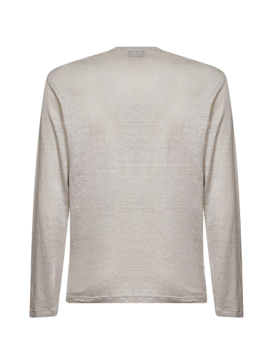 Beige linen jersey long-sleeved T-shirt
