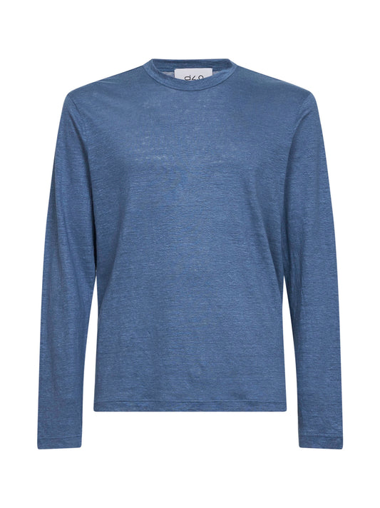 Light blue linen jersey long-sleeved T-shirt<BR/>