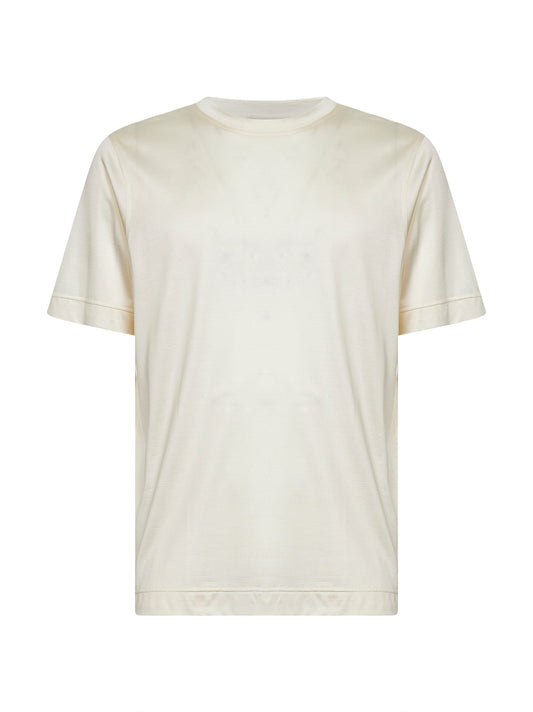 T-shirt girocollo in jersey di seta avorio<BR/>