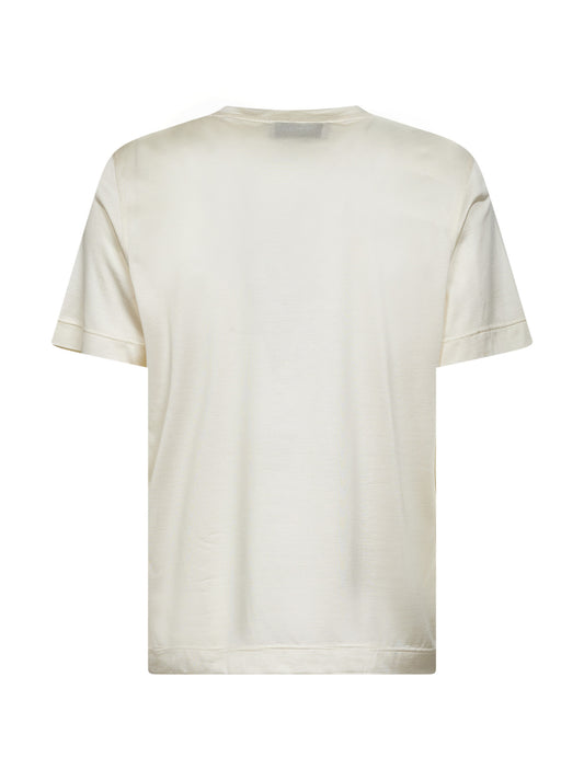 T-shirt girocollo in jersey di seta avorio<BR/>