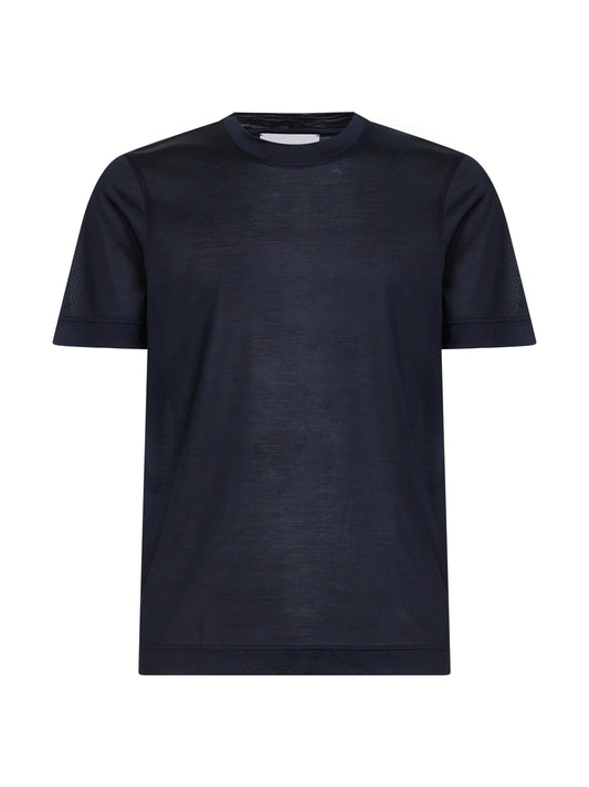 T-shirt girocollo in jersey di seta blu