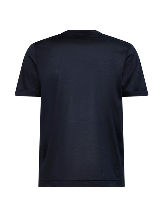 T-shirt girocollo in jersey di seta blu