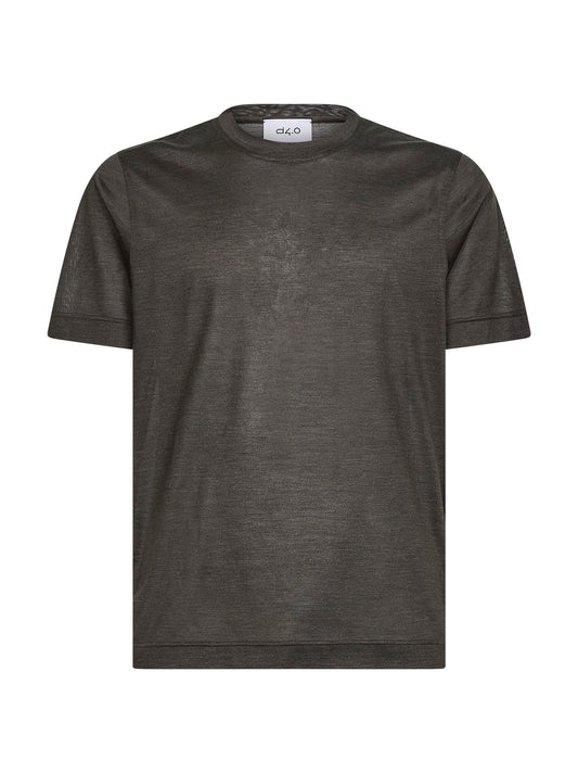 Brown silk jersey crewneck T-shirt