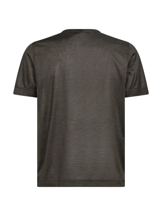 Brown silk jersey crewneck T-shirt