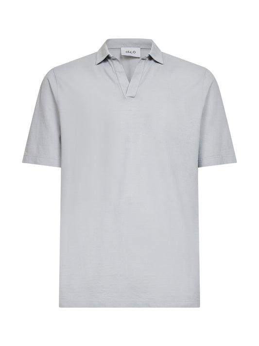 Grey cotton jersey buttonless polo shirt