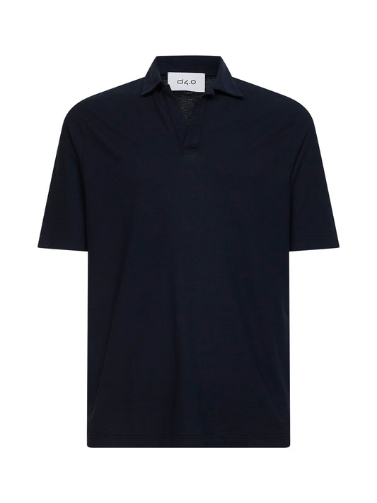 Blue cotton jersey buttonless polo shirt
