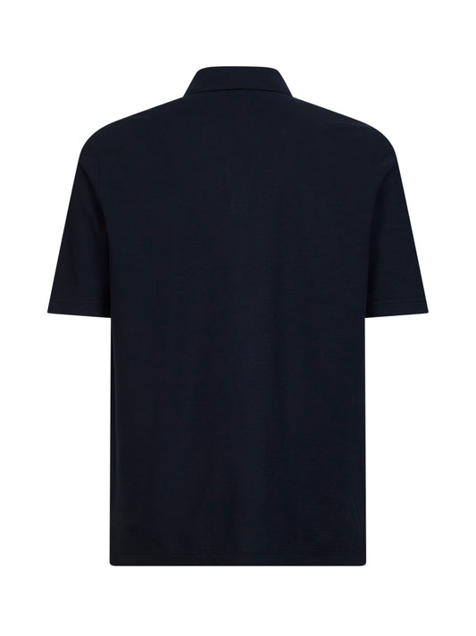 Blue cotton jersey buttonless polo shirt