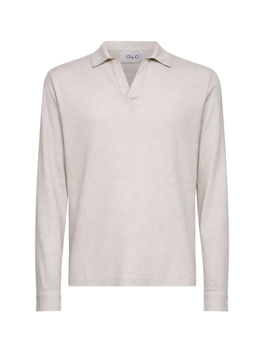 Beige slub linen jersey polo shirt