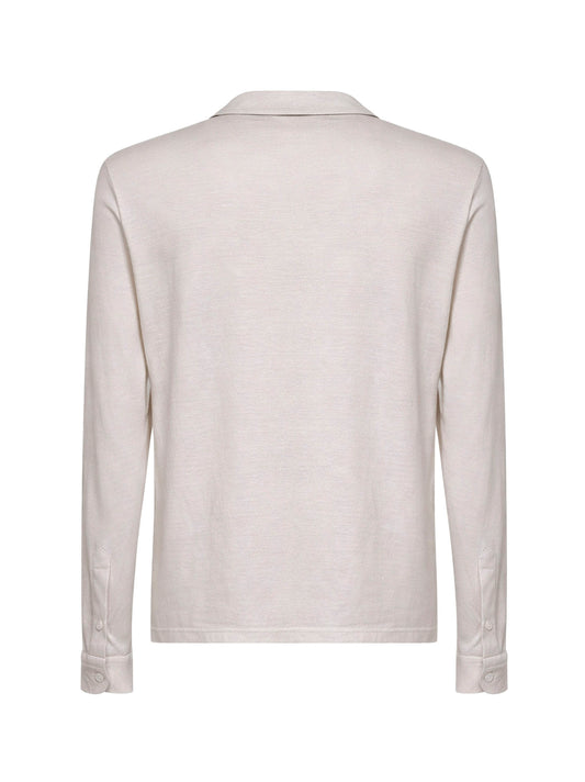 Beige slub linen jersey polo shirt