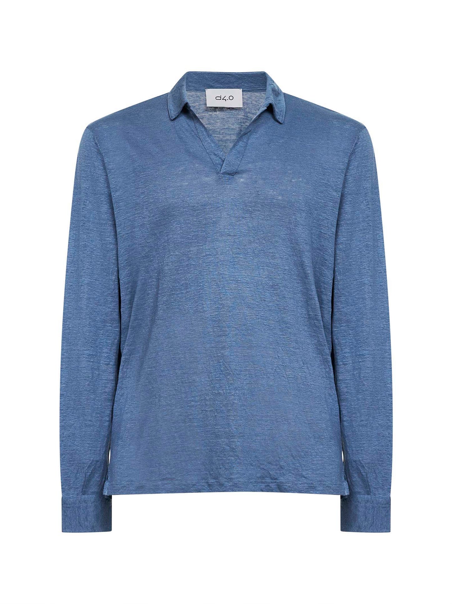 Light blue slub linen jersey polo shirt
