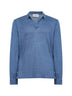 Light blue slub linen jersey polo shirt