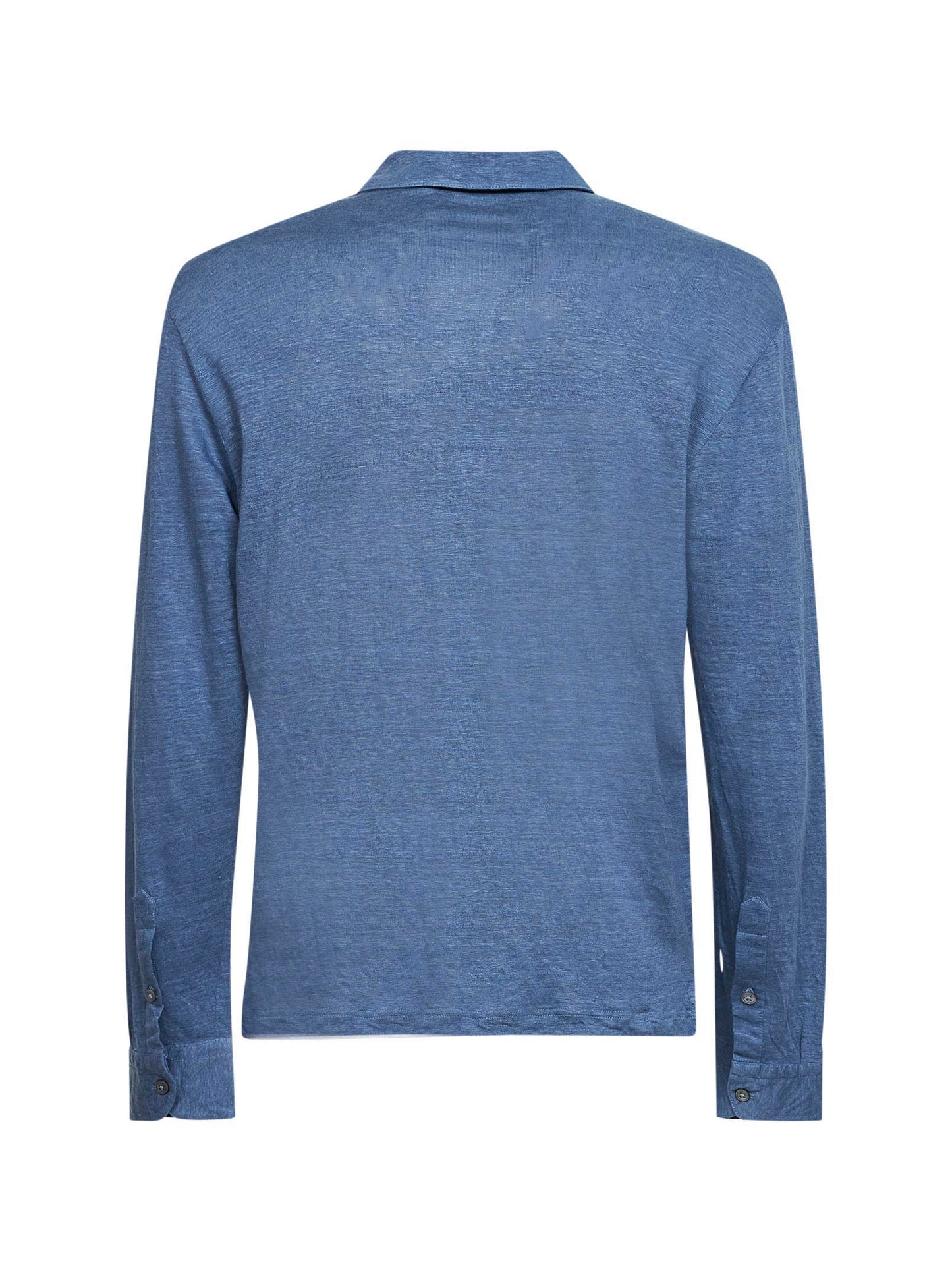 Light blue slub linen jersey polo shirt